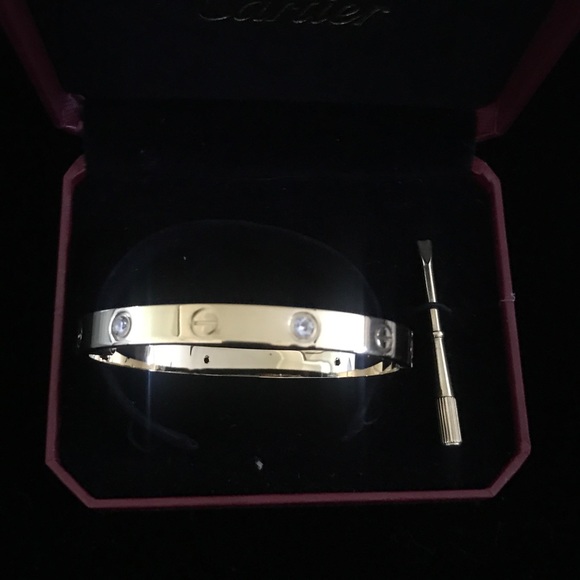 18k Gold Plated Love Bangle W/ Cubic Zirconia - Picture 4 of 8